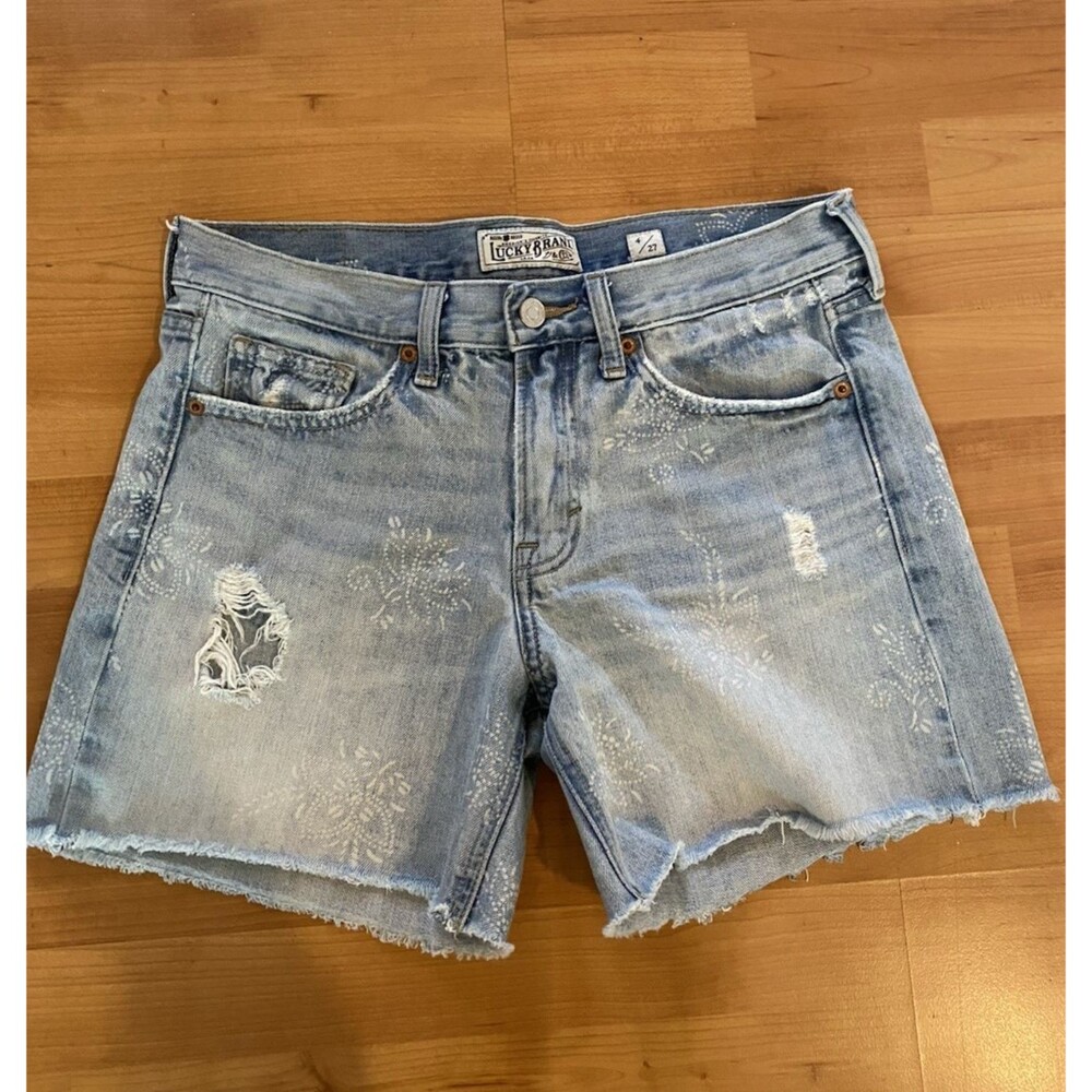 Lucky Brand Boyfriend Jean Shorts Womens Size 4/27 Blue Cotton Cut-Off Denim